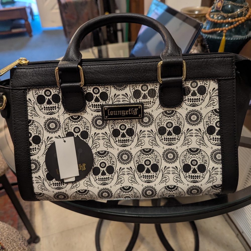 Loungefly Black and White Skull Pattern Bag